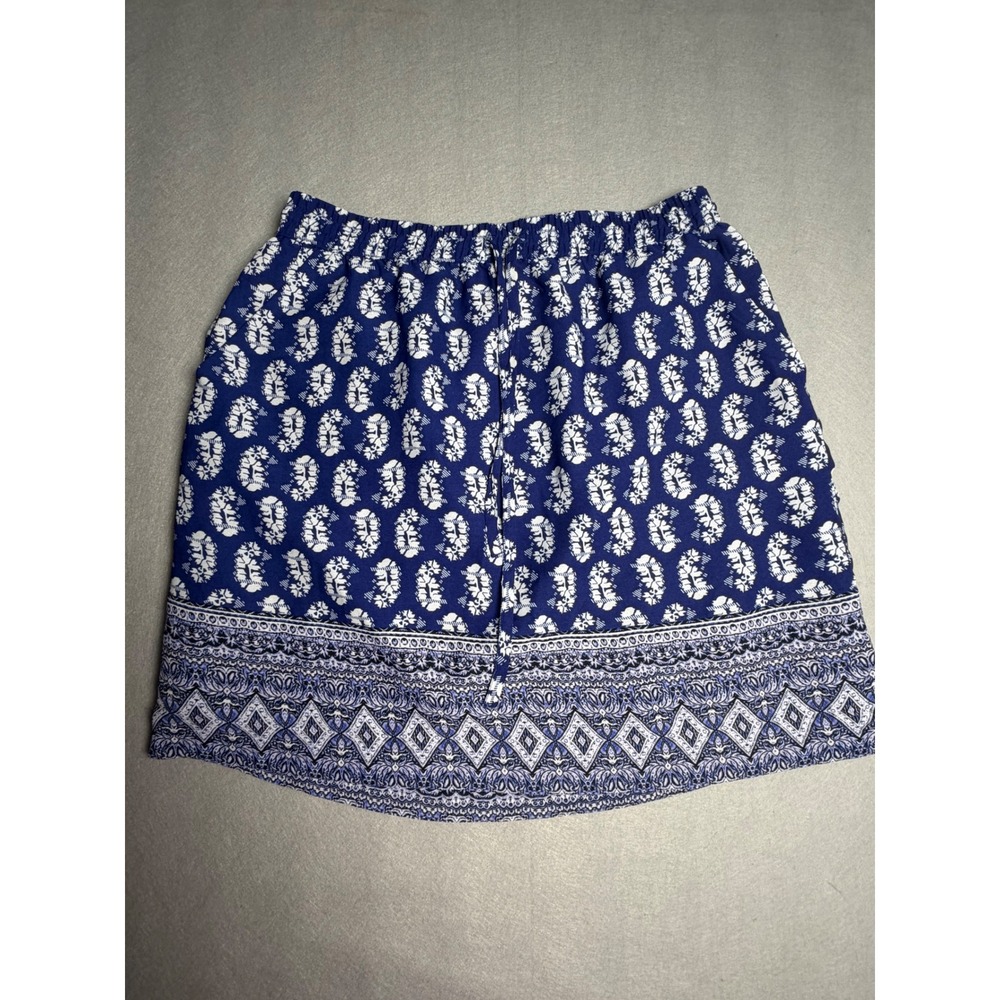 Lucy & Laurel Blue White Paisley Geometric Border Mini Skirt Small